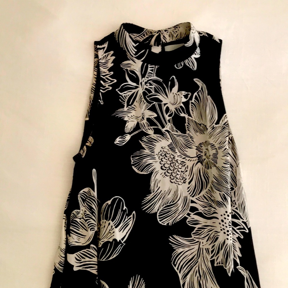 Anthro black and white floral silk midi dress
